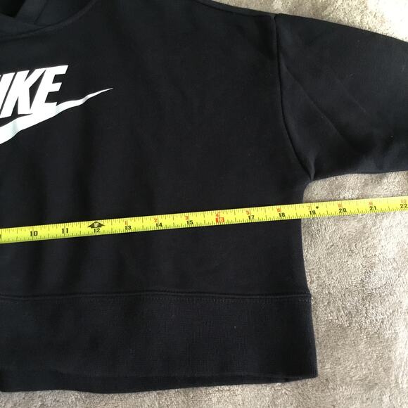 Nike Size M Black With White Logo Boxy Cropped Hooded Sweatshirt Junior - Picture 3 of 7
